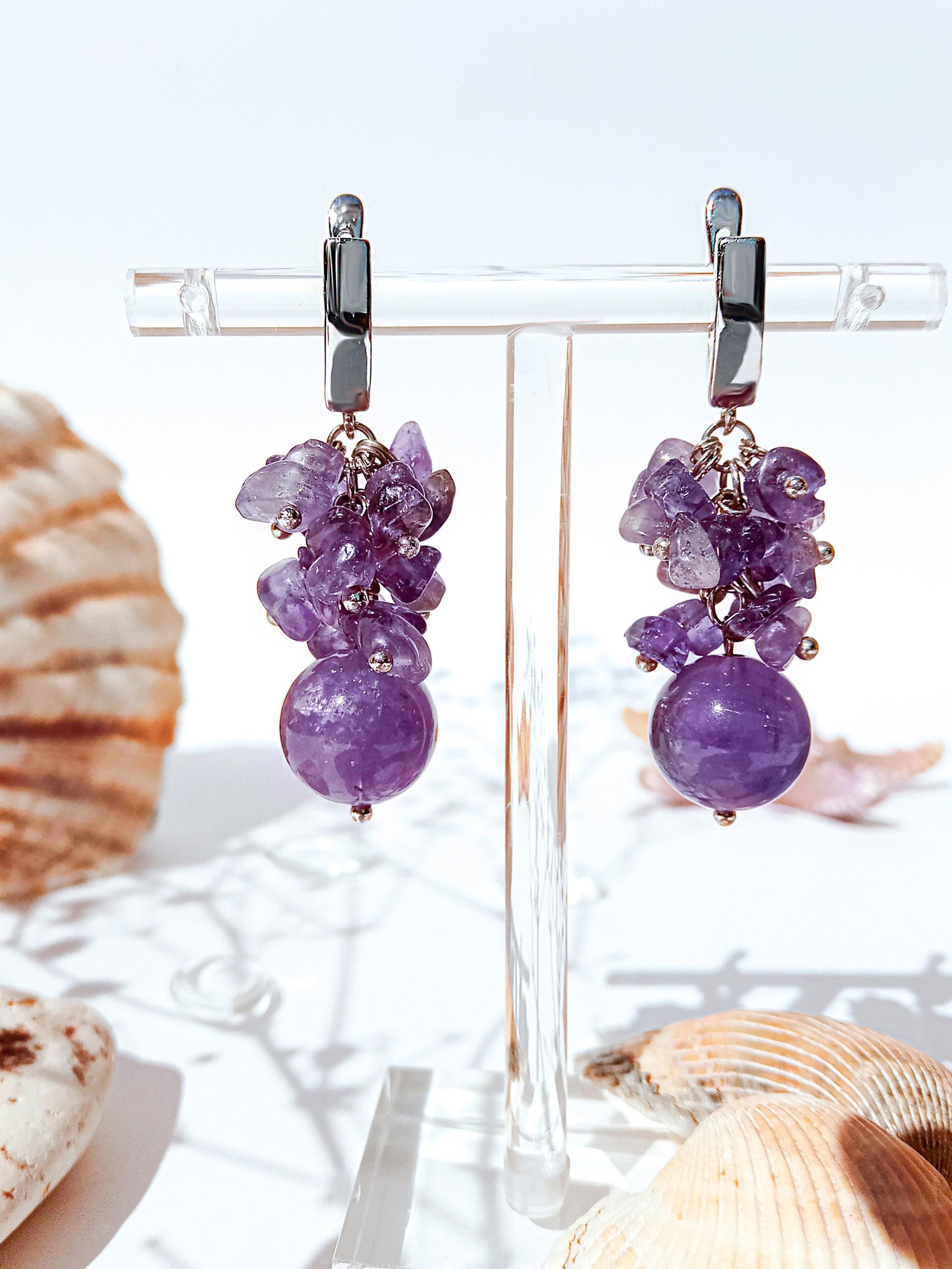 Amethyst Chandelier Dangle Earrings – Birthstone Jewelry, Purple Gemstone Statement Earrings, Romantic Gift for Her, Handmade Jewelry