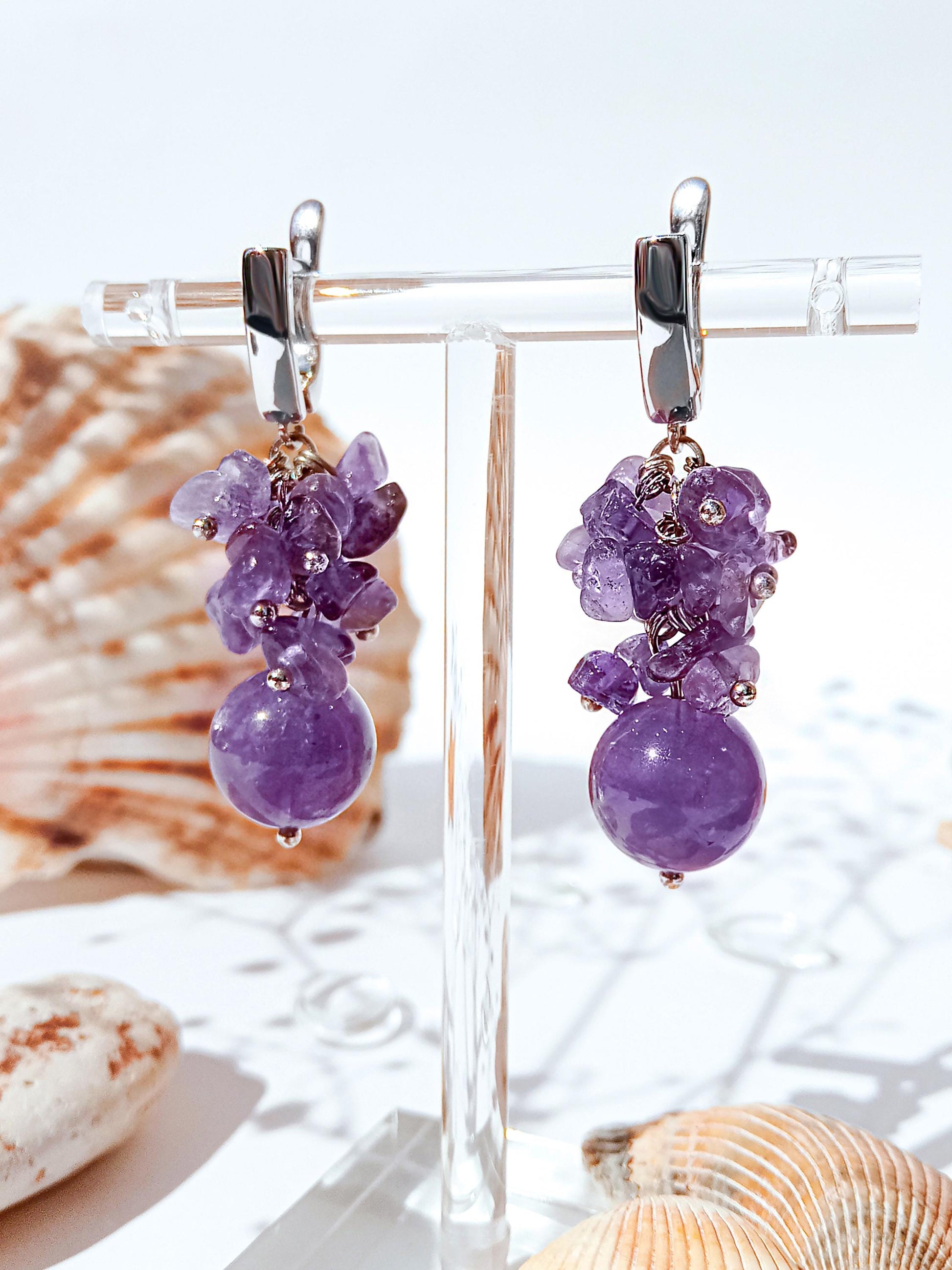 Amethyst Chandelier Dangle Earrings – Birthstone Jewelry, Purple Gemstone Statement Earrings, Romantic Gift for Her, Handmade Jewelry