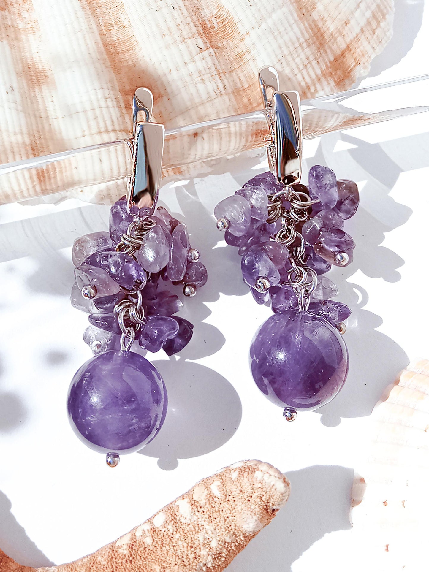 Amethyst Chandelier Dangle Earrings – Birthstone Jewelry, Purple Gemstone Statement Earrings, Romantic Gift for Her, Handmade Jewelry