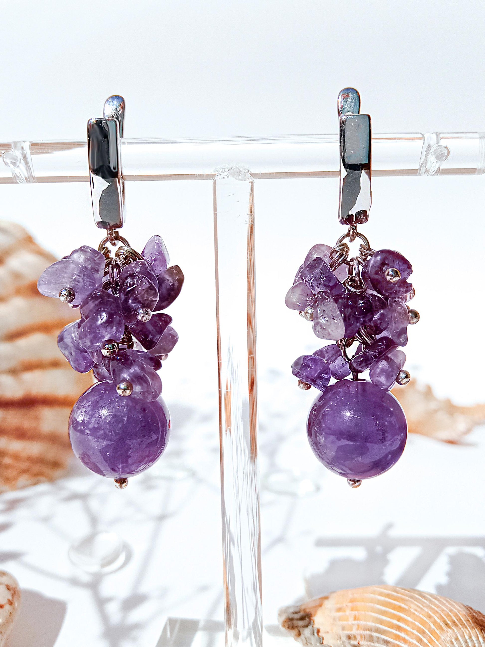 Amethyst Chandelier Dangle Earrings – Birthstone Jewelry, Purple Gemstone Statement Earrings, Romantic Gift for Her, Handmade Jewelry
