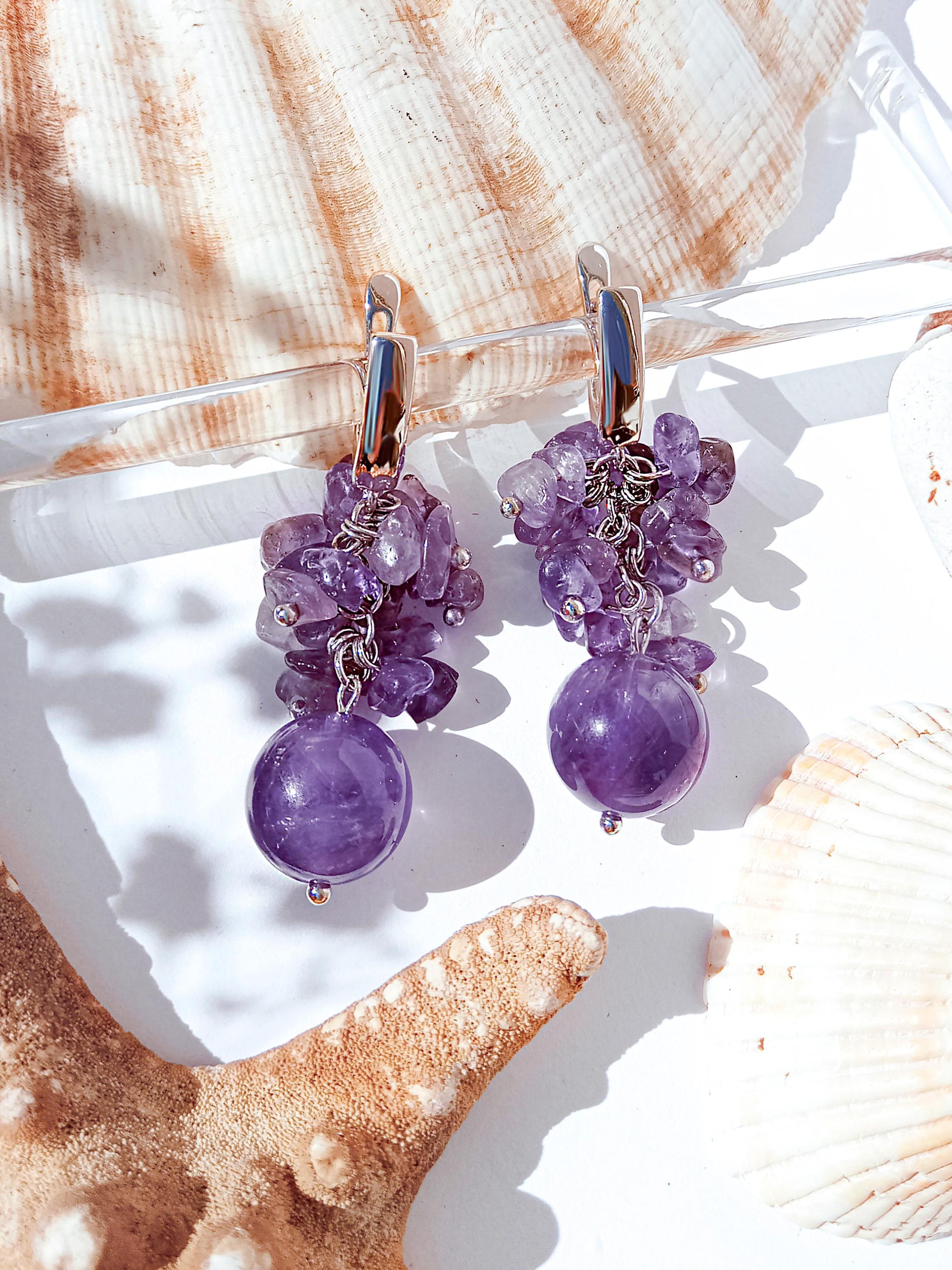 Amethyst Chandelier Dangle Earrings – Birthstone Jewelry, Purple Gemstone Statement Earrings, Romantic Gift for Her, Handmade Jewelry