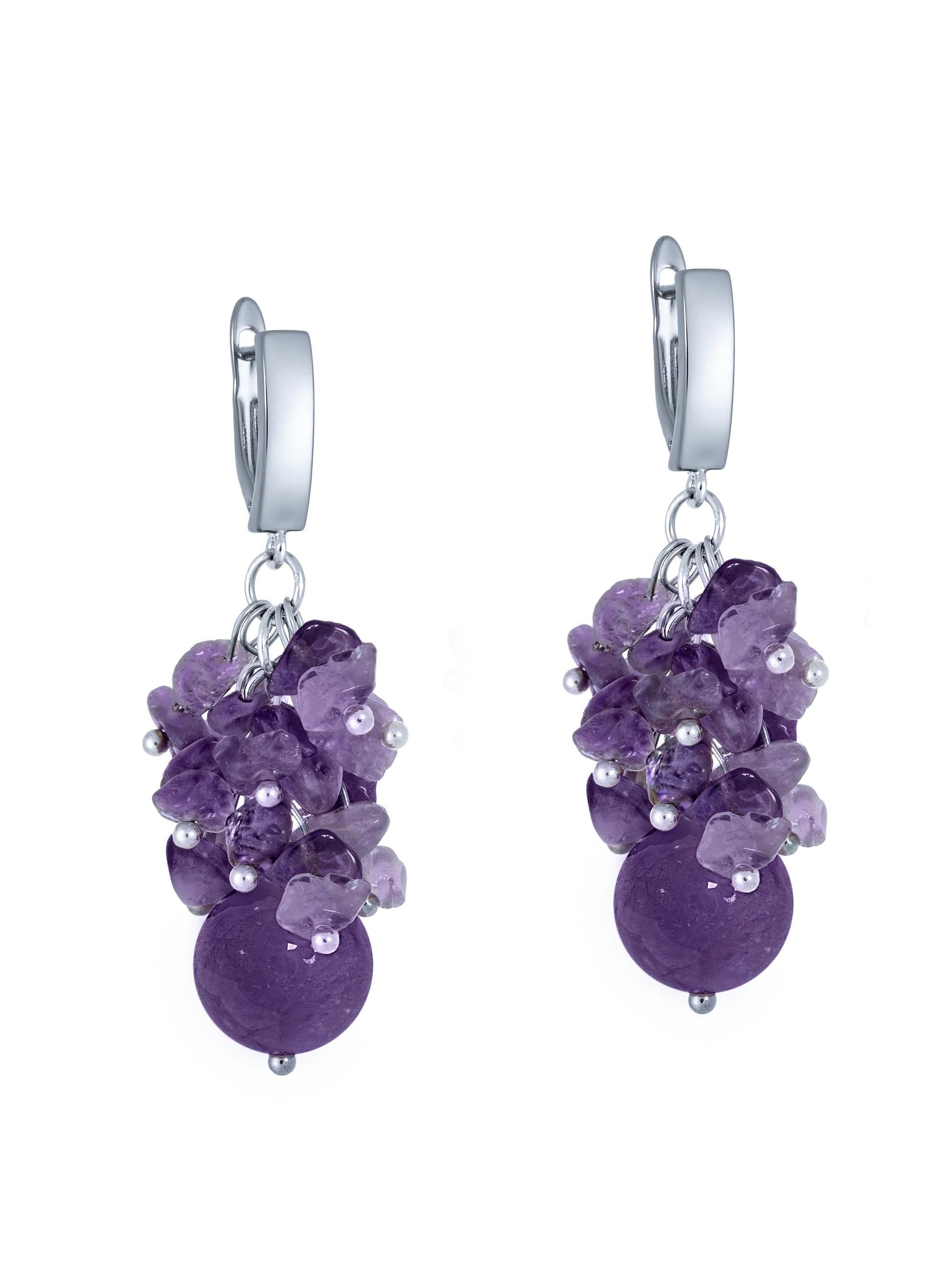 Amethyst Chandelier Dangle Earrings – Birthstone Jewelry, Purple Gemstone Statement Earrings, Romantic Gift for Her, Handmade Jewelry