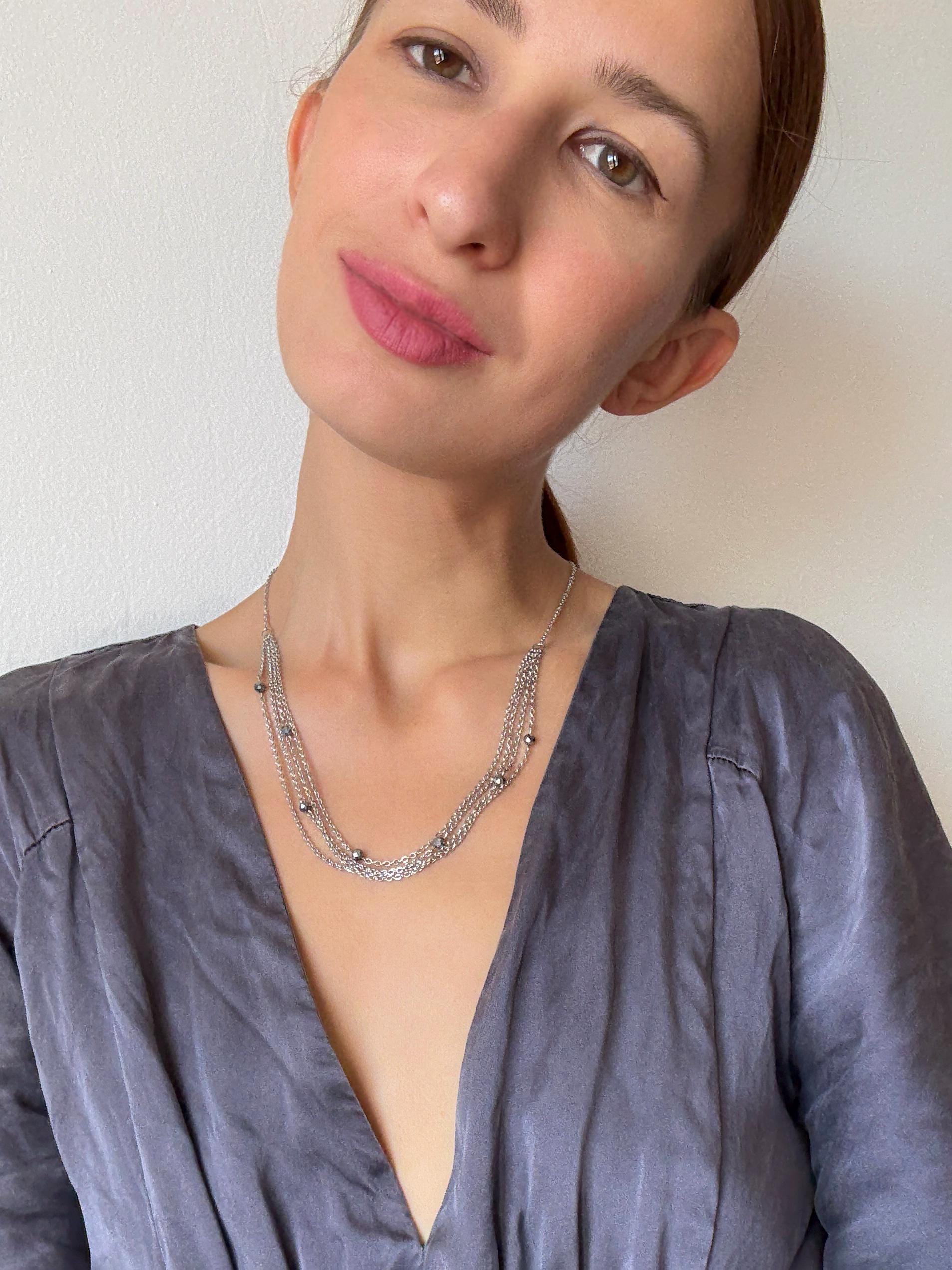 Marcasite & Pyrite Crystal Chain Necklace – Silver Layered Gothic Y2K Jewelry, Dainty Gemstone Necklace, Handmade Gift for Her