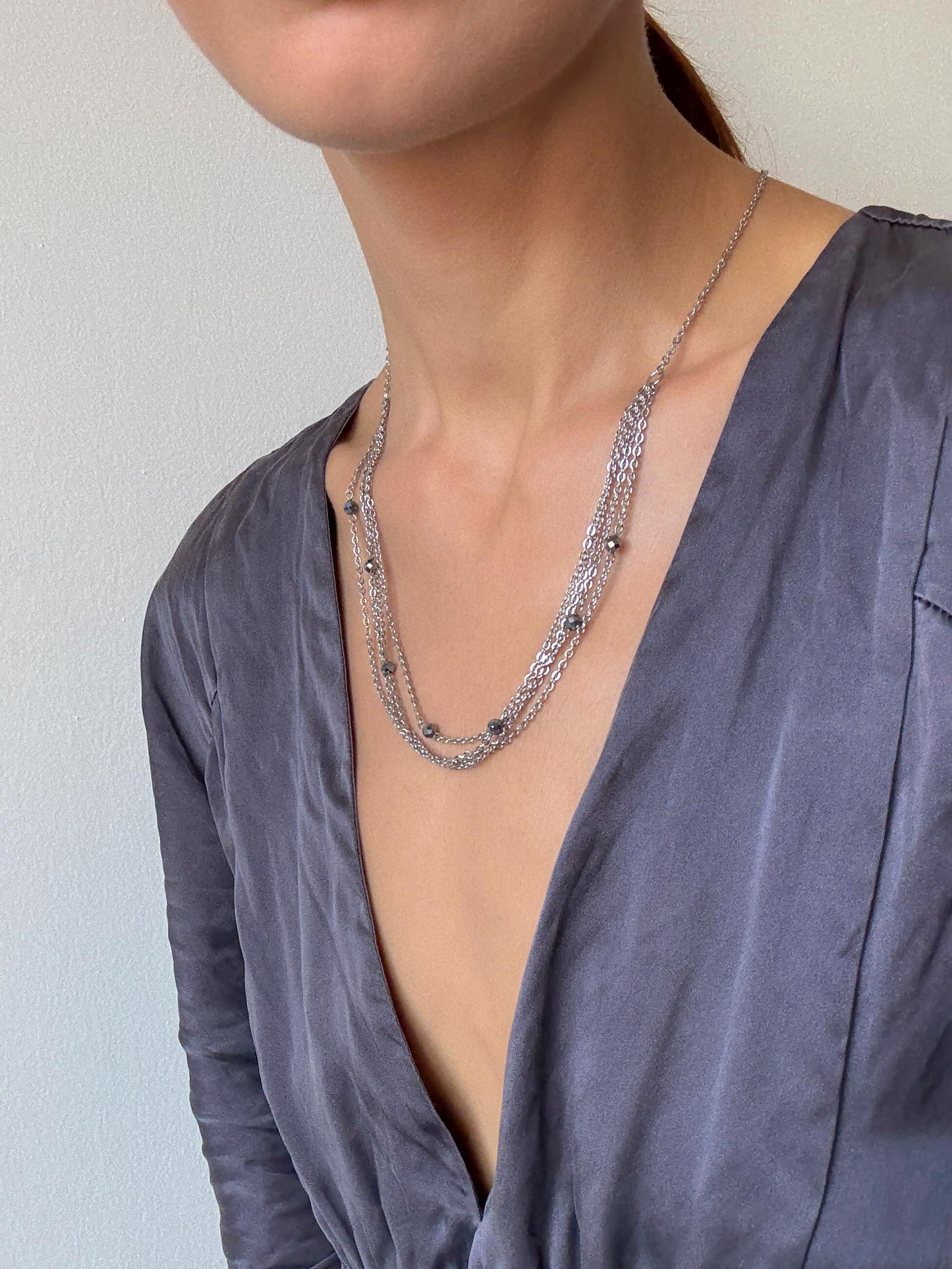 Marcasite & Pyrite Crystal Chain Necklace – Silver Layered Gothic Y2K Jewelry, Dainty Gemstone Necklace, Handmade Gift for Her
