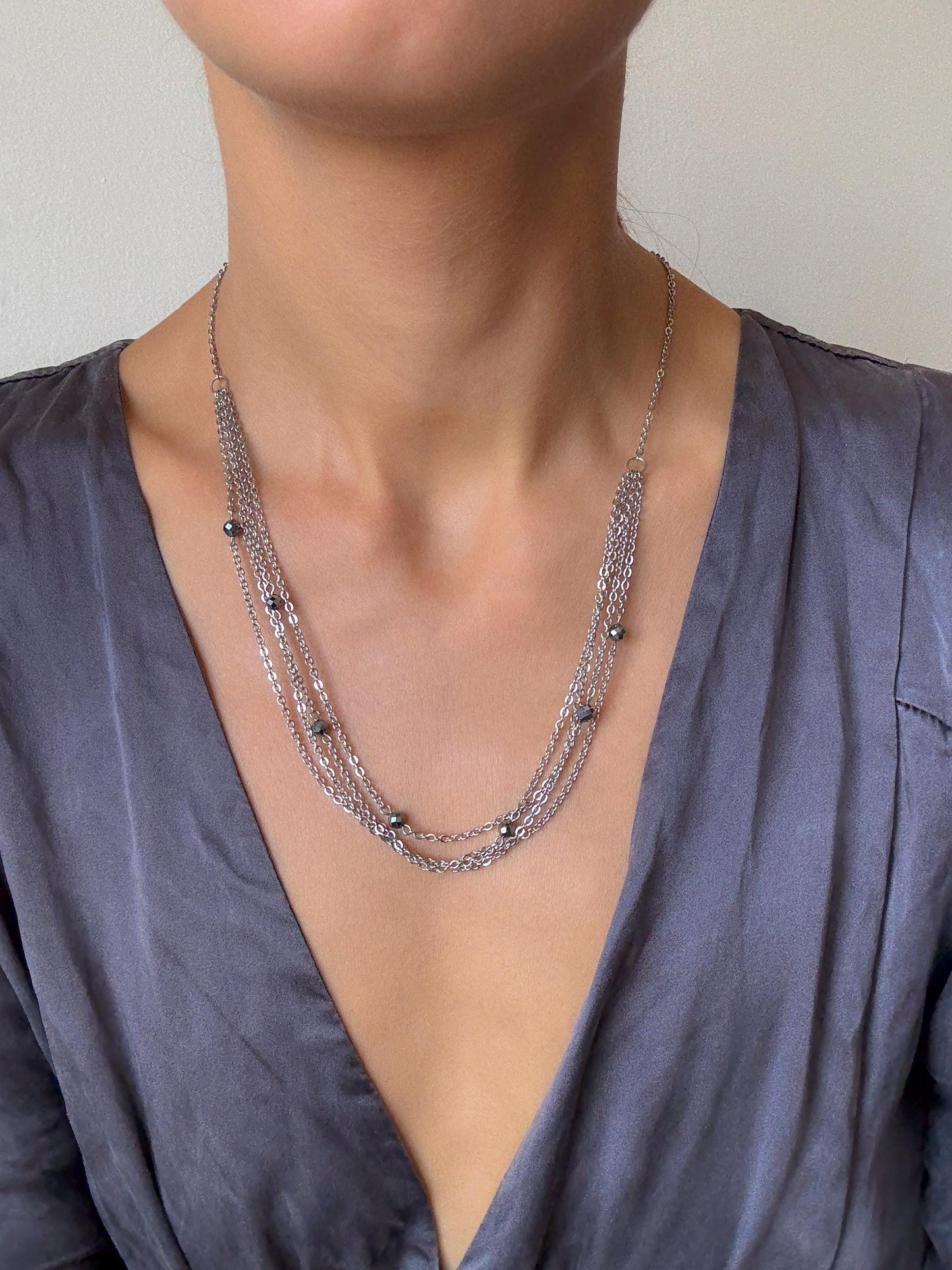 Marcasite & Pyrite Crystal Chain Necklace – Silver Layered Gothic Y2K Jewelry, Dainty Gemstone Necklace, Handmade Gift for Her