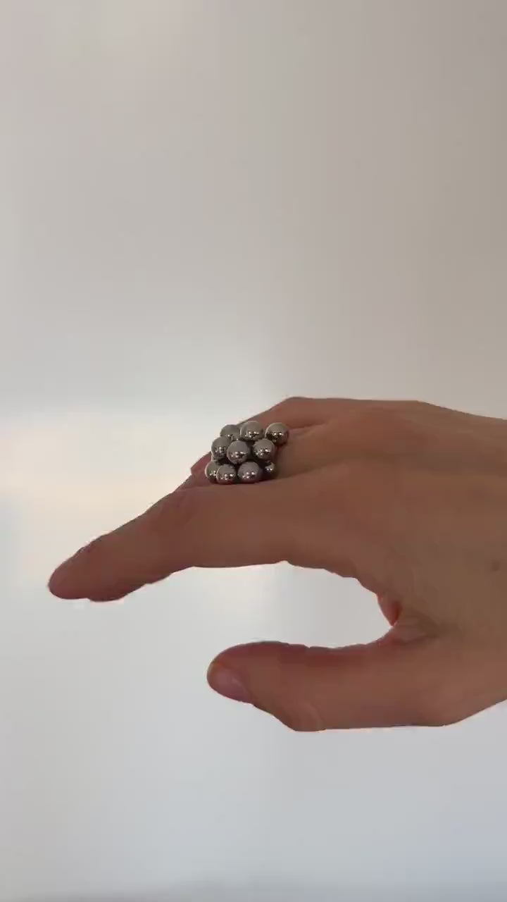 Adjustable Bubble Ring with Movable Beads • Silver Dome Statement Ring • Kinetic Celestial Chunky Jewelry • Gift for Her • Anxiety Ring