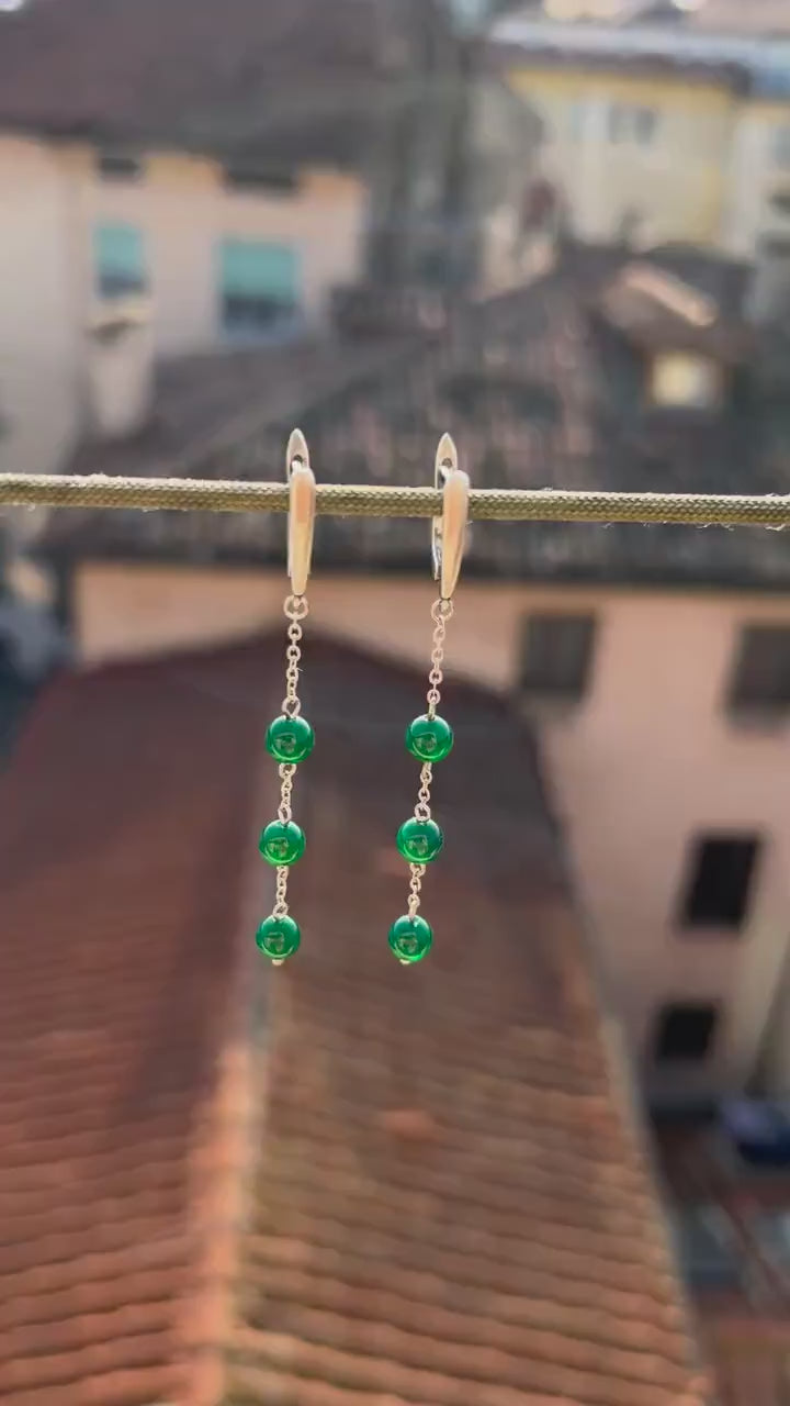 Jade Silver Dangle Earrings, Minimalist Green Bead Chain Earrings, Dainty Boho Birthstone Jewelry, Handmade Gift for Her, Statement Earrings