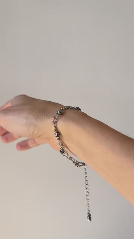 Italian Charm Bracelet – Silver Handmade Pyrite Crystal Bracelet, Y2K Layered Stacking Jewelry, Hand Chain Bracelet Gift for Her Women