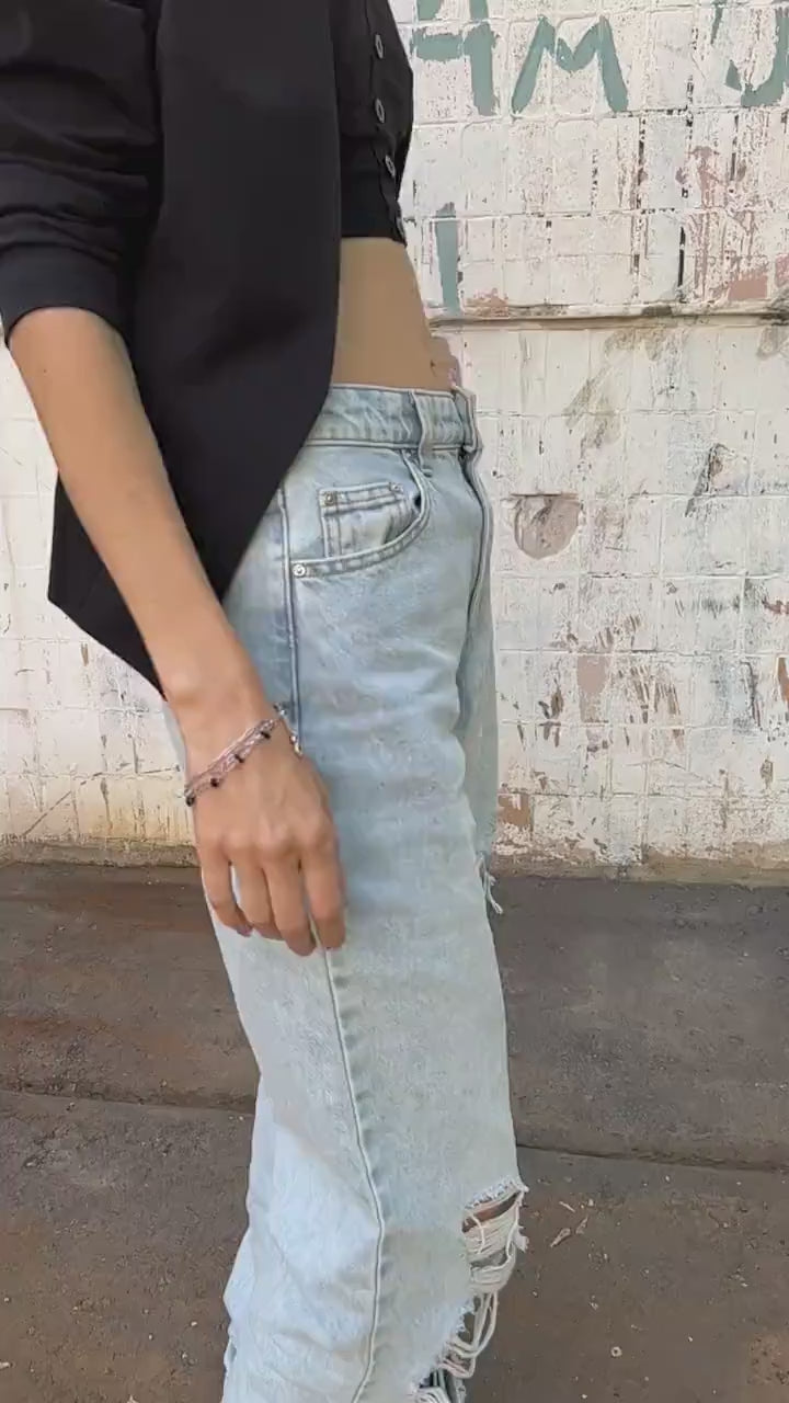 Silver Chain Bracelet, Dainty Beaded Gemstone Charm, Adjustable Boho Y2K Grunge Jewelry, Handmade Layered Bracelet Gift for Her