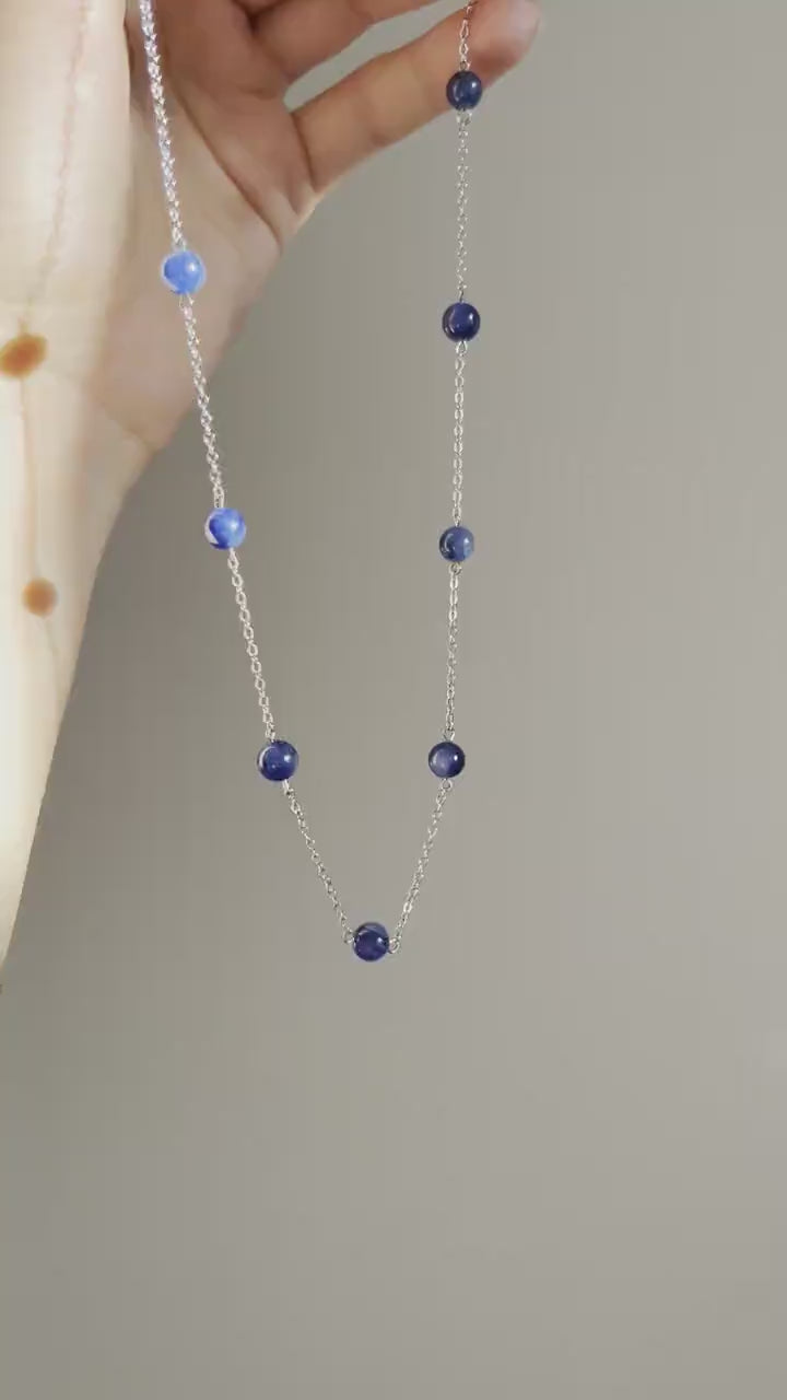 Blue kyanite necklace Silver jewelry for her, chain & stone bead necklace dainty womens necklace delicate Natural crystal kyanite necklace