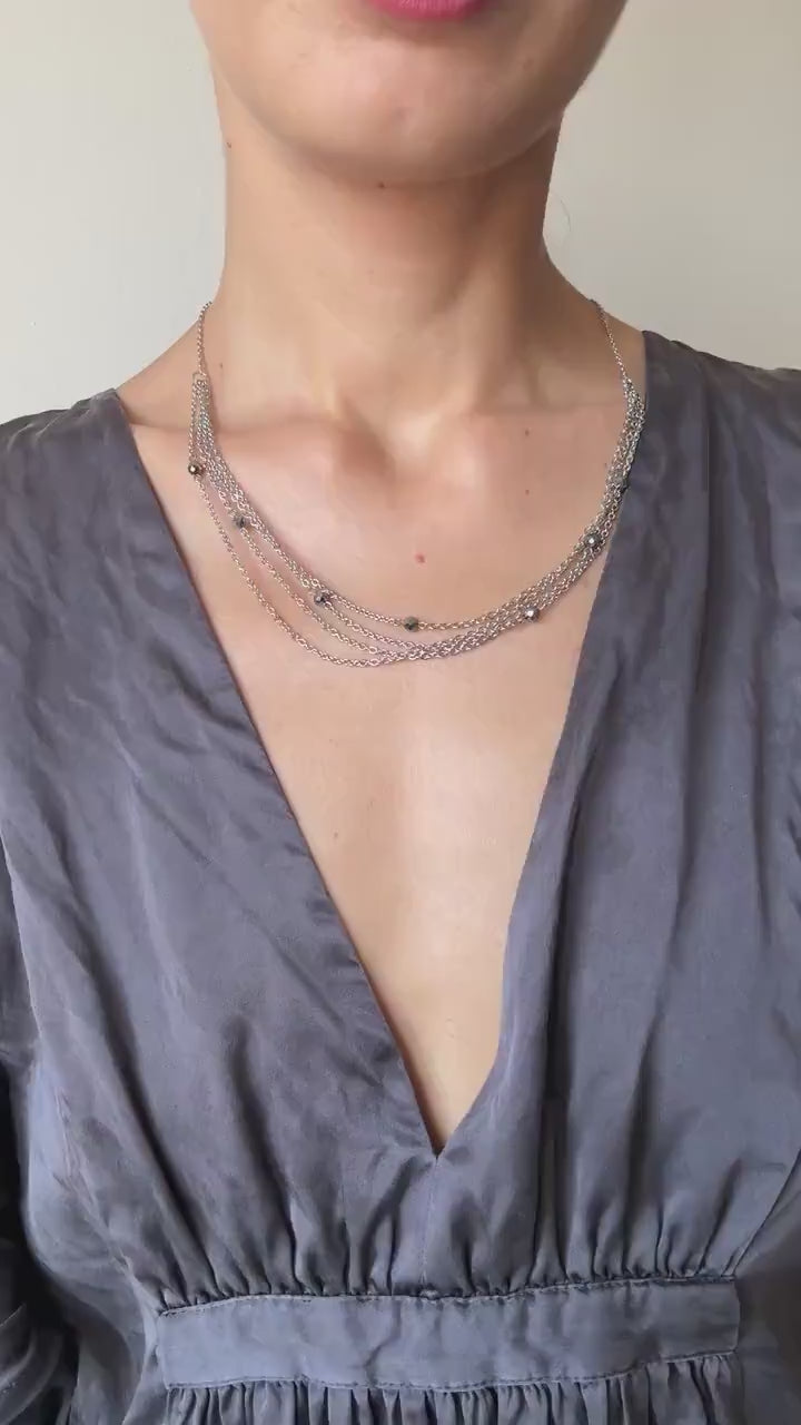 Marcasite & Pyrite Crystal Chain Necklace – Silver Layered Gothic Y2K Jewelry, Dainty Gemstone Necklace, Handmade Gift for Her