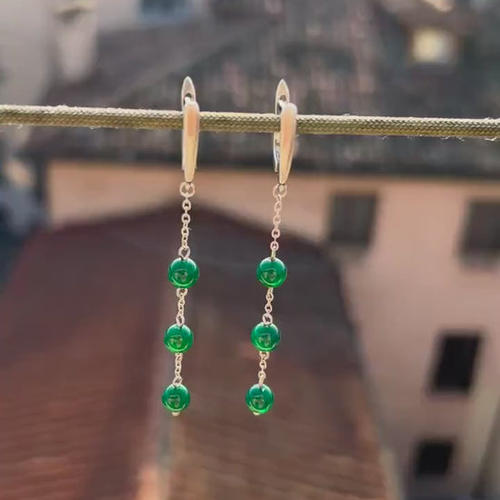 Jade Silver Dangle Earrings, Minimalist Green Bead Chain Earrings, Dainty Boho Birthstone Jewelry, Handmade Gift for Her, Statement Earrings
