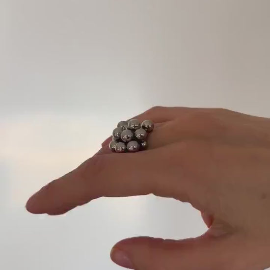 Adjustable Bubble Ring with Movable Beads • Silver Dome Statement Ring • Kinetic Celestial Chunky Jewelry • Gift for Her • Anxiety Ring