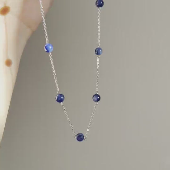 Blue kyanite necklace Silver jewelry for her, chain & stone bead necklace dainty womens necklace delicate Natural crystal kyanite necklace