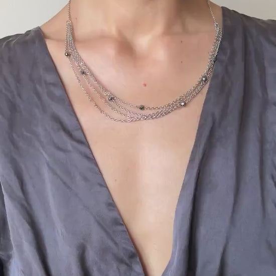 Marcasite & Pyrite Crystal Chain Necklace – Silver Layered Gothic Y2K Jewelry, Dainty Gemstone Necklace, Handmade Gift for Her
